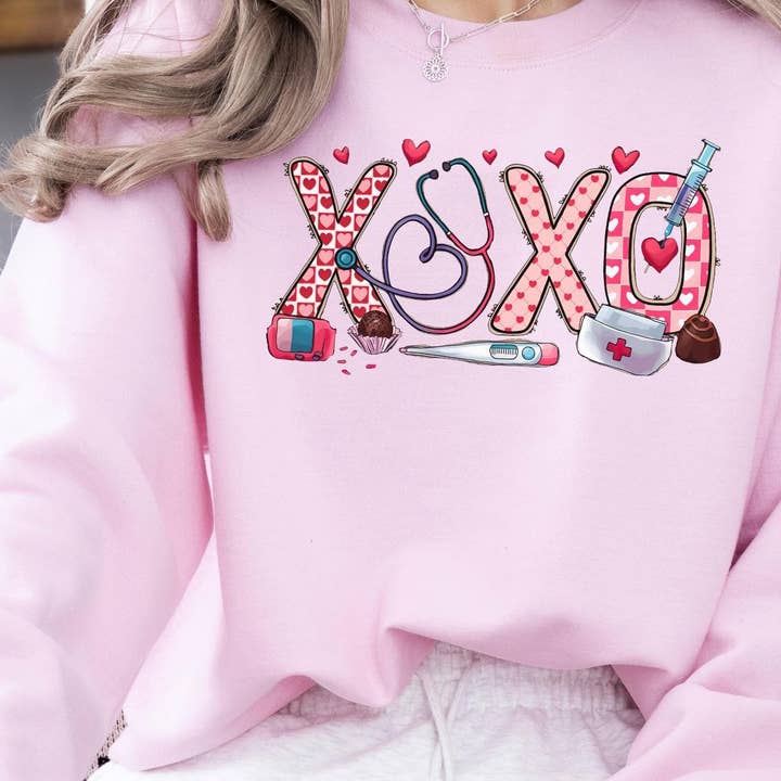 Felpa da infermiera XOXO, maglietta di San Valentino, San Valentino per la vendita all'ingrosso da parte di DLT Ecommerce