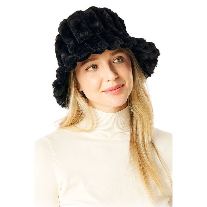 Hana - Wholesale Bucket Hat - Women's - Solid Soft Faux Fur Bucket Hat7