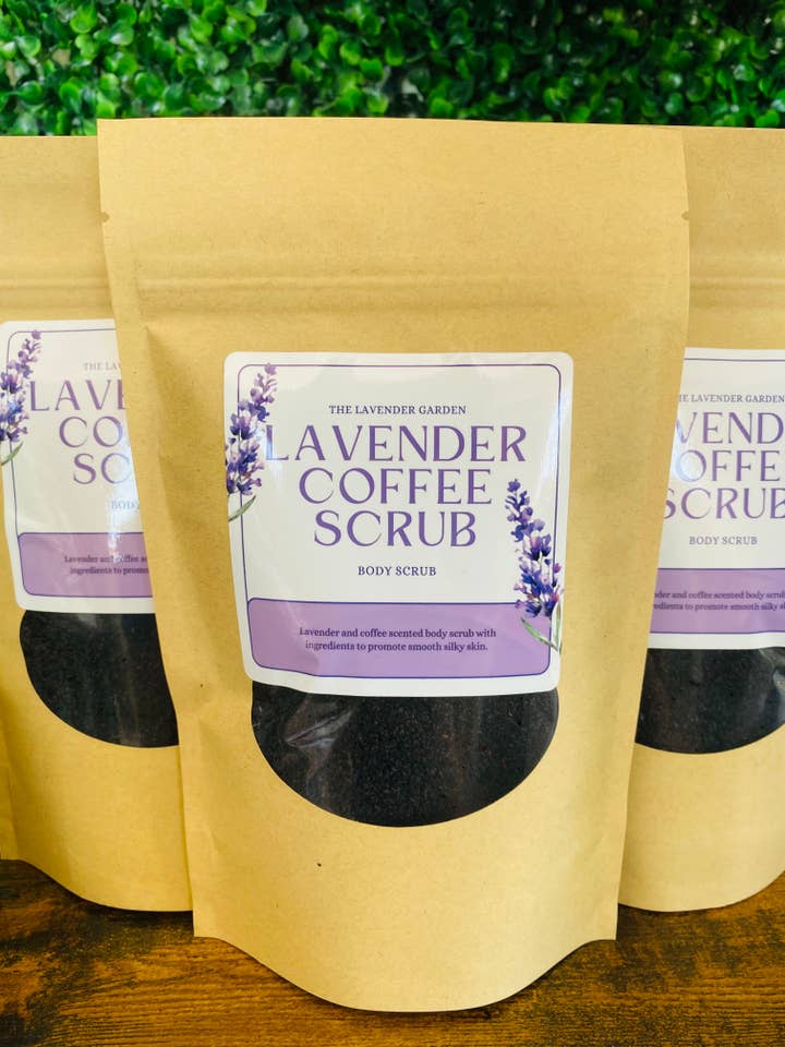 6oz Lavender Coffee Scrub for wholesale by the lavender garden