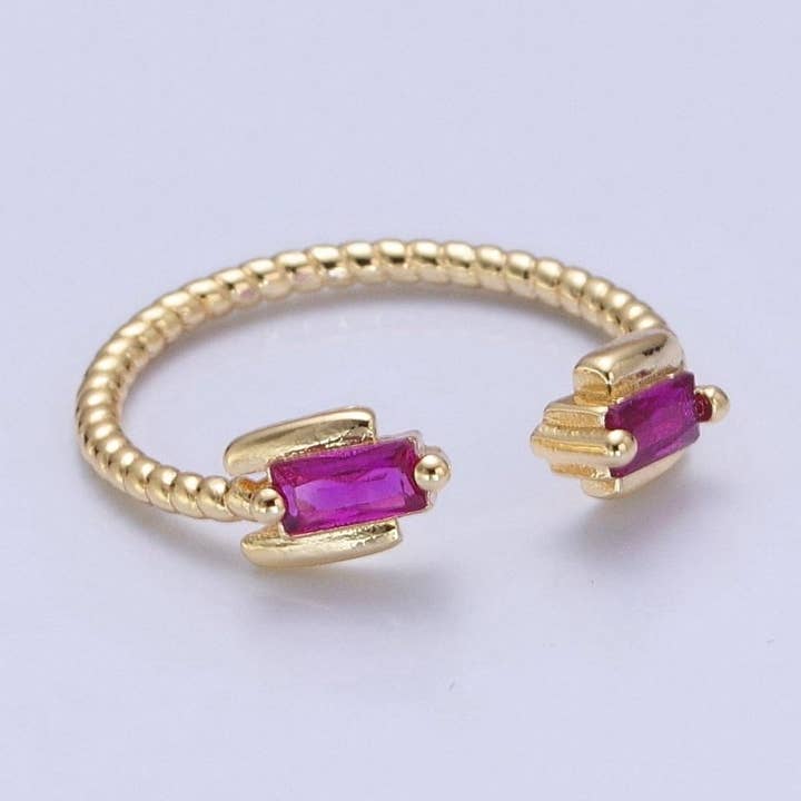 Fuchsia Ring Pink CZ Ring Twisted Gold Band Adjustable Ring O-754 for wholesale by Aim Eternal