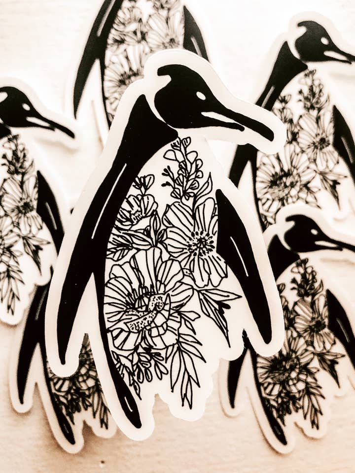 Penguin clear sticker for wholesale by Alex Greco Lettering