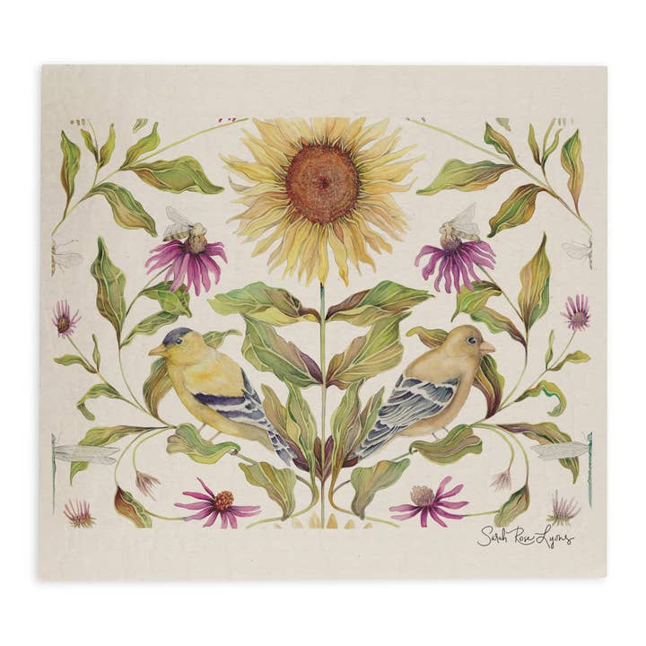 Sarah Rose - Wholesale Theedoek/vaatdoek - Distelvink en zonnebloemen Zweedse vaatdoek