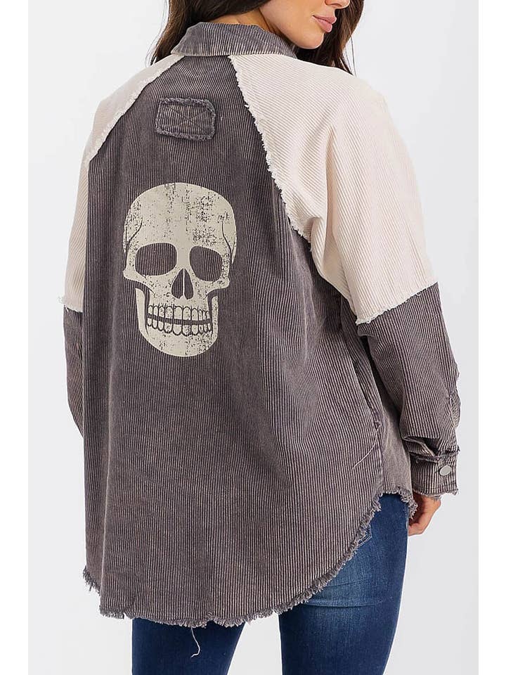 ROUSSEAU - Wholesale Shirt Jacket/Shacket - Women's - FRONT POCKET HIGH-LOW GRAPHIC CORDUROY JACKET5