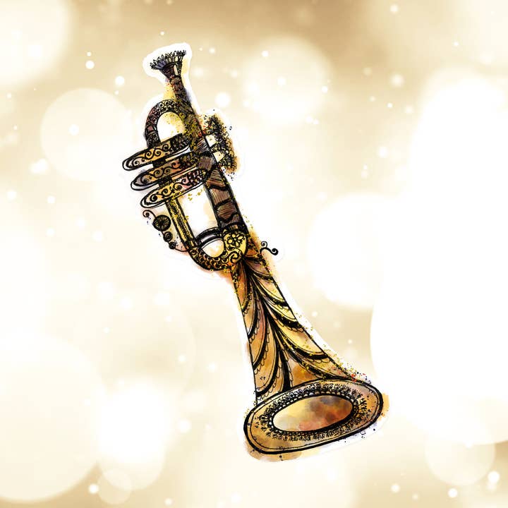 Pegatina trompeta acuarela, pegatina instrumento musical para venta al por mayor de Katekreates