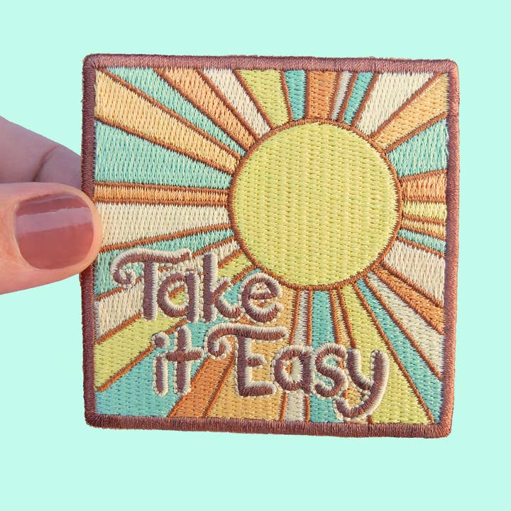 Lucky Sardine - Wholesale Patch - Take It Easy Sunshine, Retro 70s Embroidered Iron-On Patch