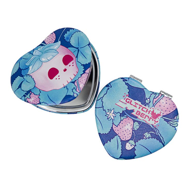Glitchberry - Wholesale Compact Mirror - Strawberry Skull Heart-Shaped Compact Mirror4
