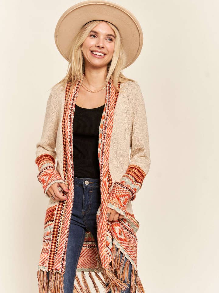 LESW2172-MULTI COLOR AZTEC SWEATER CARDIGAN for wholesale by Madelyn