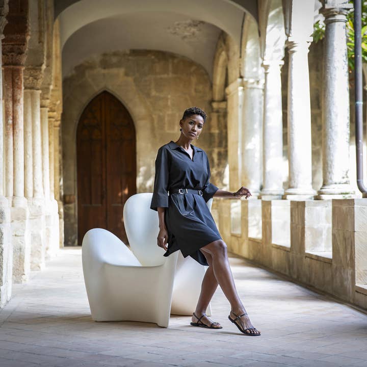 Black fitted shirt dress with belt for wholesale by Ojos Negros