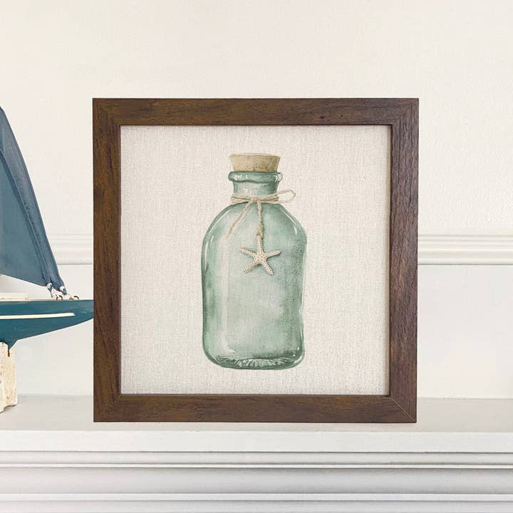Sea Glass Bottle - Customizable Framed Sign for wholesale by Cottage Shore