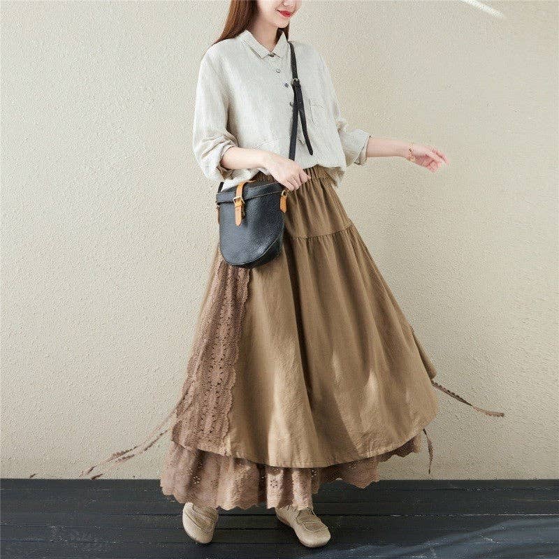UZ Wholesale Store - Wholesale Skirt - Women's - Solid Color Ribbon Embroidered Elastic Waist Half Skirt1
