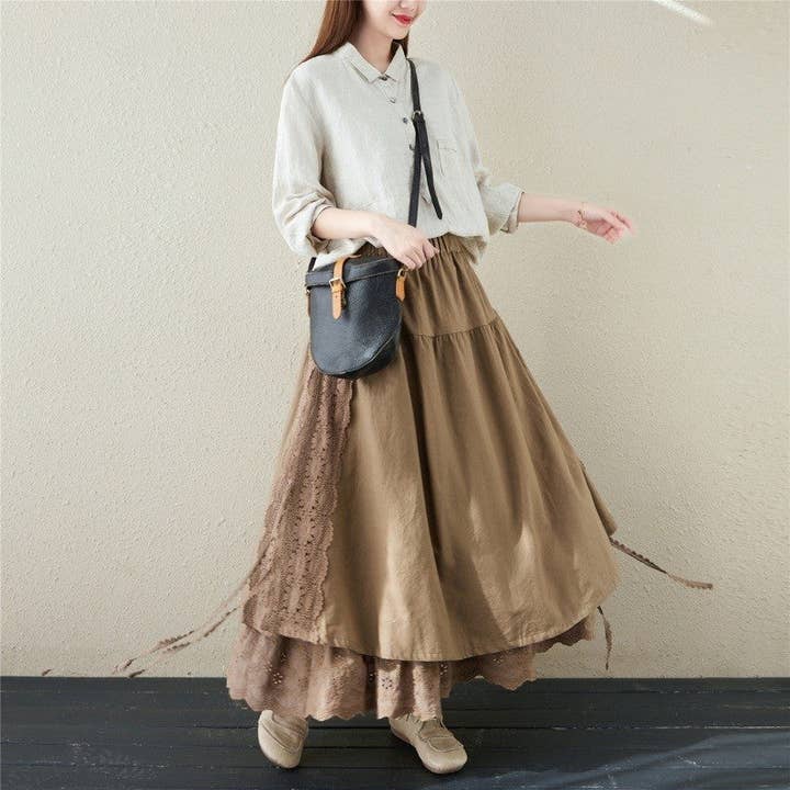 UZ Wholesale Store - Wholesale Skirt - Women's - Solid Color Ribbon Embroidered Elastic Waist Half Skirt1
