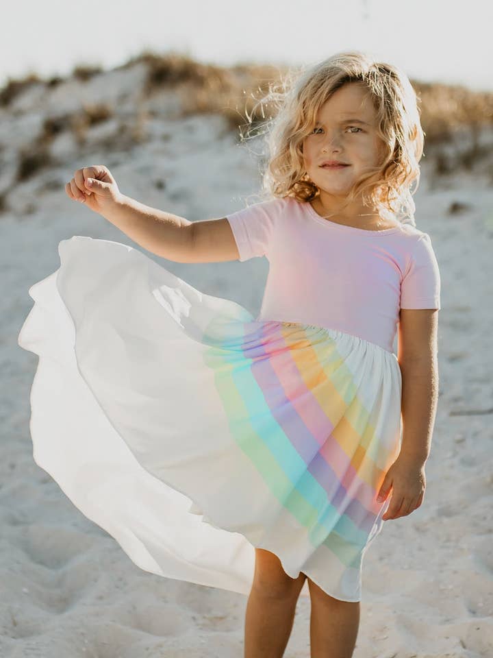 Kids Light Pink Pastel Rainbow Hi Lo Spring Summer Dress for wholesale by Oopsie Daisy