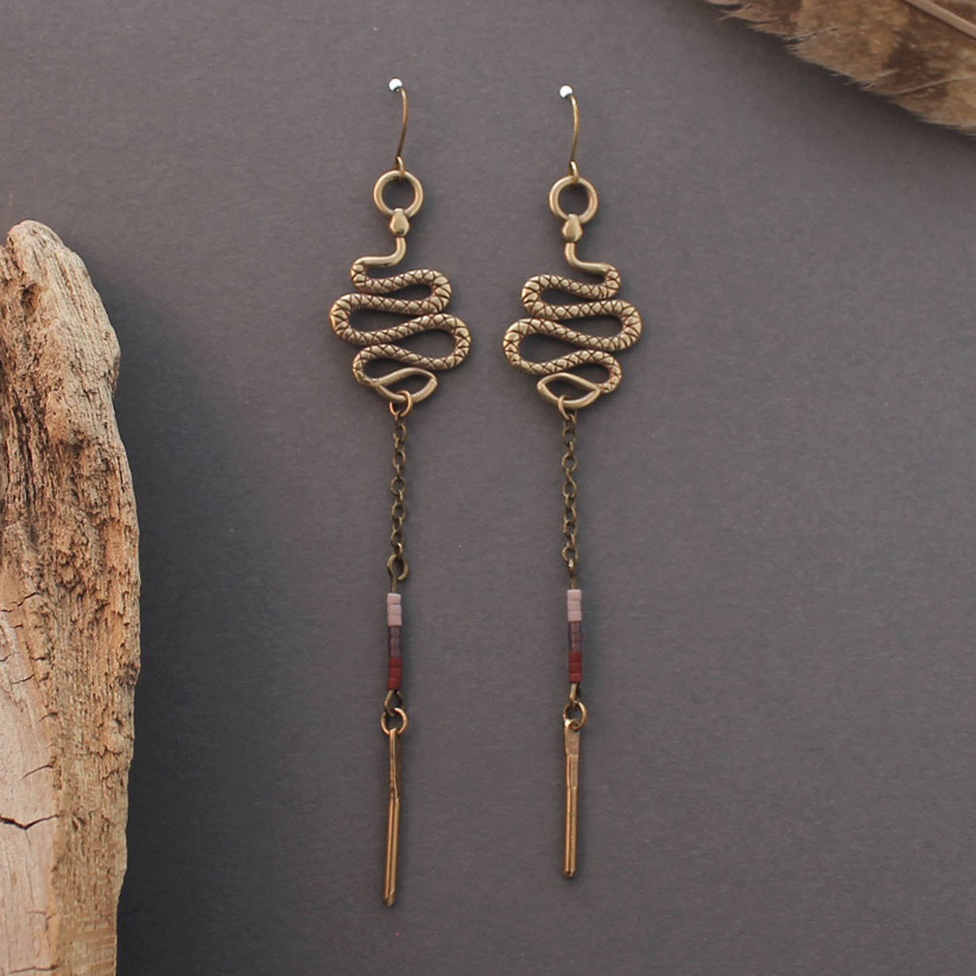 Crow Jane Jewelry - Wholesale Dangle Earrings - Snake Manasa earrings in silver or brass with beads1