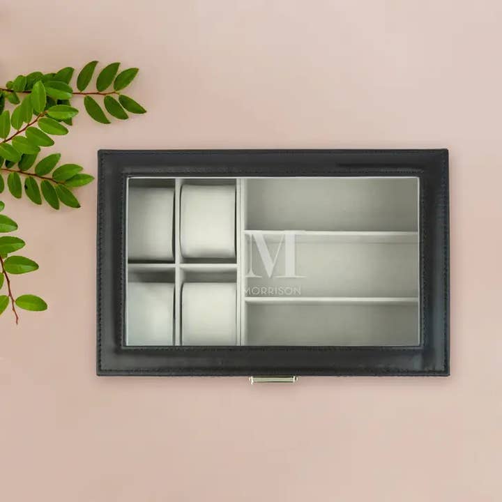 Weddingstar Inc. - Wholesale Jewelry Box/Organizer - Watch & Sunglasses Travel Box - Modern Serif Monogram