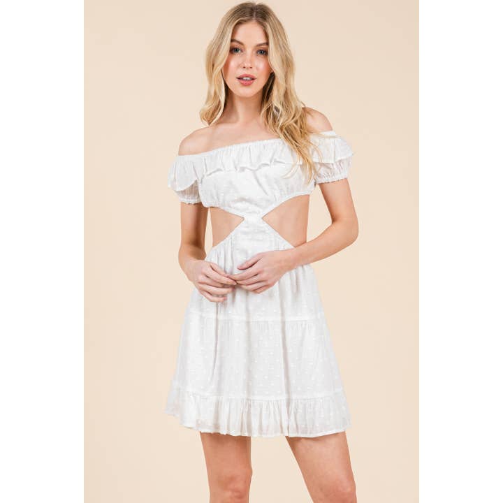 Honey Mango - Wholesale Dress - Women's - Off shoulder dobby spot dress13