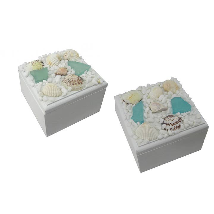 CB Home Collection - Wholesale Jewelry Box/Organizer - Small 3" Sea Glass and Shells Trinket Box - 2 Assorted3
