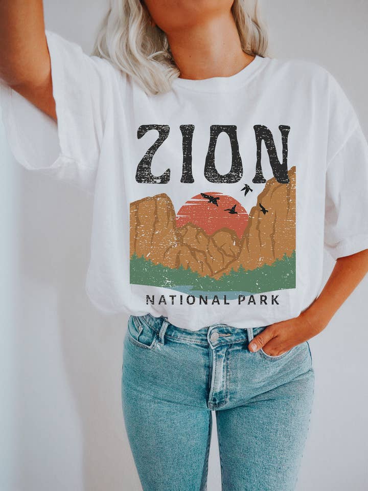 Zion Tee, Yellowstone T-Shirt, Zion National Park, Vintage Inspired Cotton T-Shirt, Unisex Tee, Comfort Colors T-Shirt for wholesale by The Nashville Boho