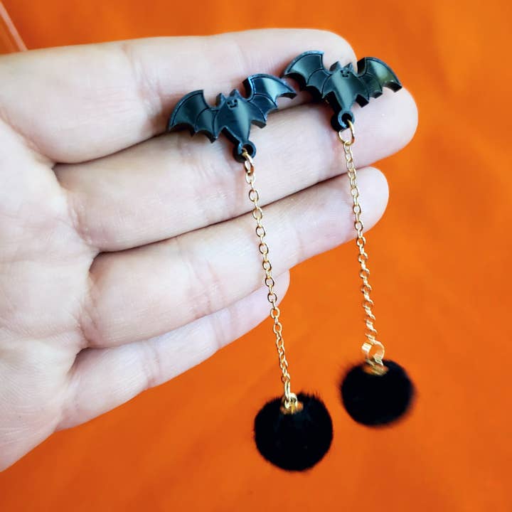 SHOPMALASTORE - Wholesale Dangle Earrings - Bat Poof Earrings - Black
