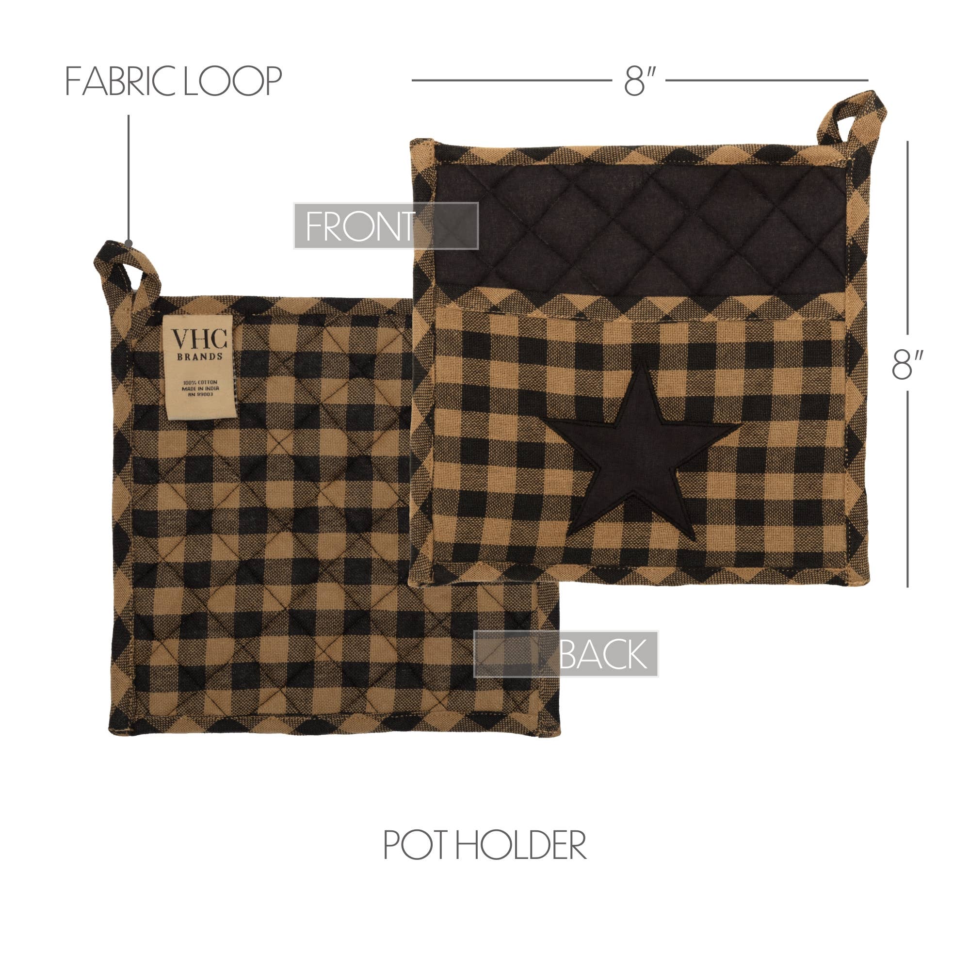 VHC Brands - Vente Gants de cuisine/maniques - Porte-pot étoile noir 8x83