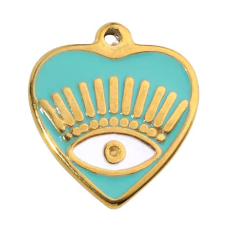Evil Eye Heart Charm Gold & Blue for wholesale by Coco Luna Collection