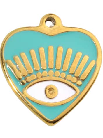 Evil Eye Heart Charm Gold & Blue for wholesale by Coco Luna Collection