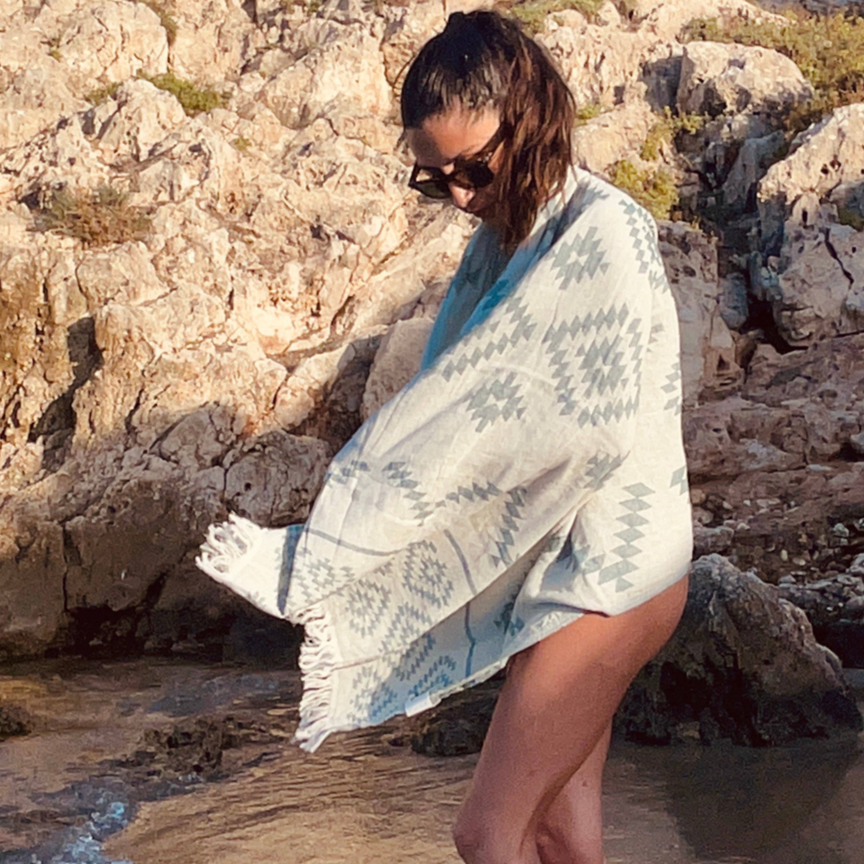 HELLO TURCO Turkish Towels - Wholesale Beach Towel - Kilim Pastel Green Handwoven2