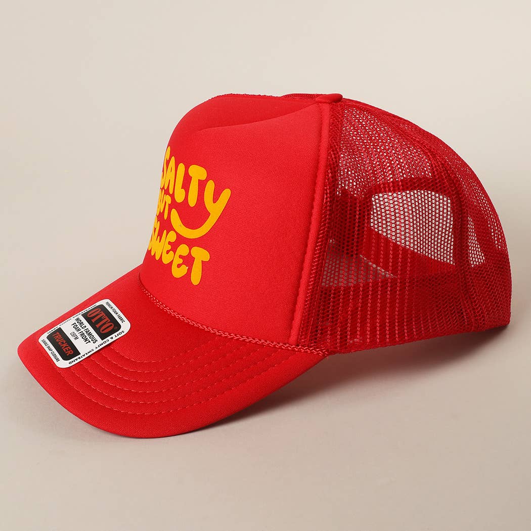 Fashion City - Wholesale Trucker Hat - Unisex - Salty But Sweet Text Logo Printed Mesh Back Trucker Hat24
