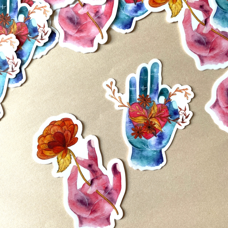 Download Meditative Floral Hands Sticker Set Faire Com