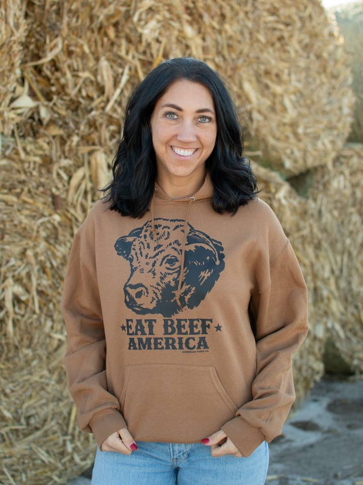 Western Hereford 'Eat Beef America' Graphic Hoodie for wholesale by American Farm Company