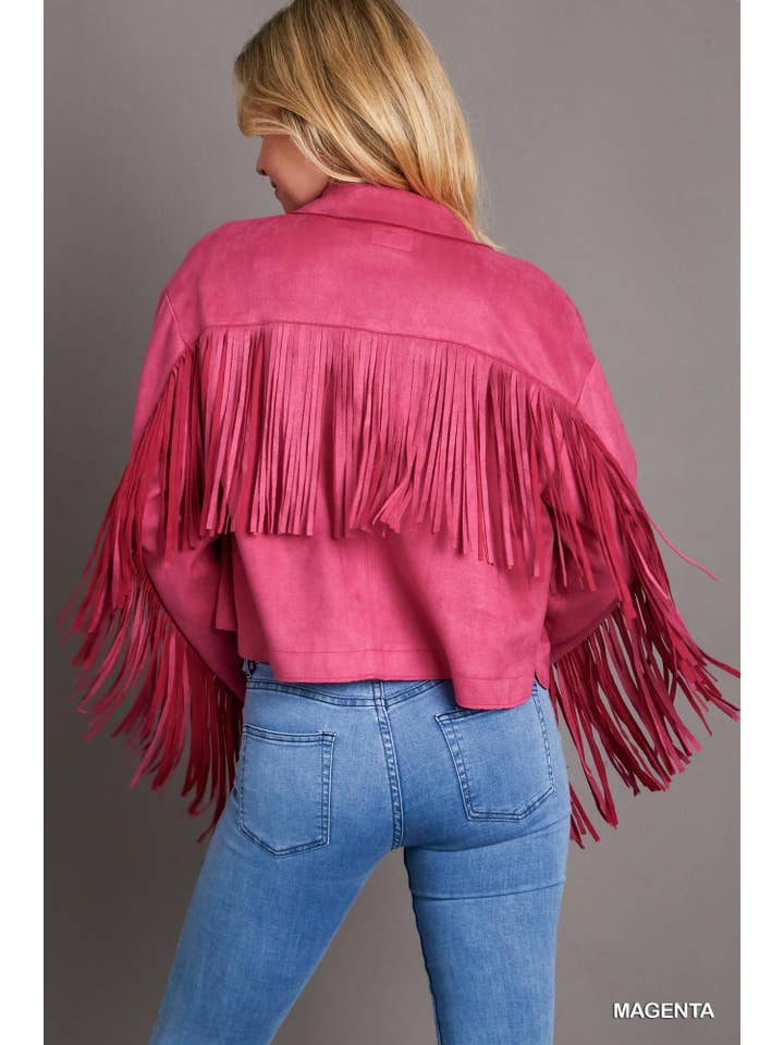 Vanilla Monkey - Wholesale Jacket - Women's - Suede Collared Snap Button Jacket With Fringe Detail3