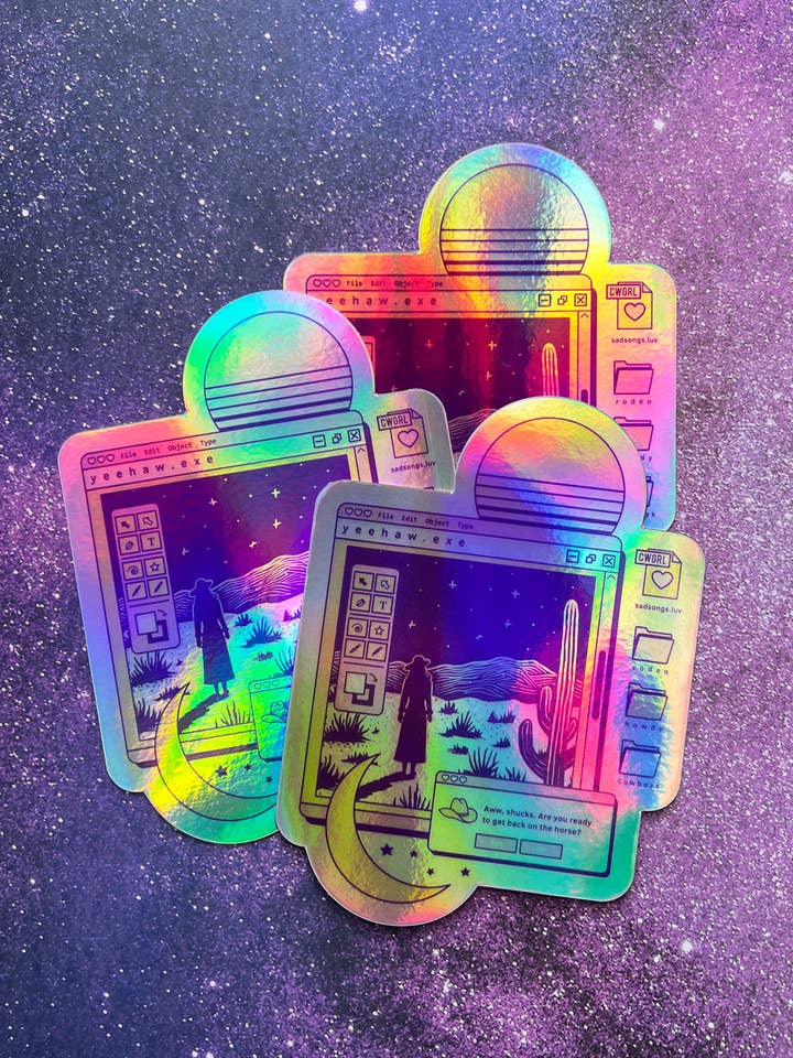 Yeehaw Vaporwave Hologramsticker voor wholesale door kaeraz