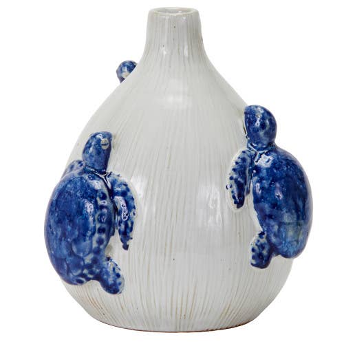 Large White & Blue Turtle Vase V108LW for wholesale by Continental Home
