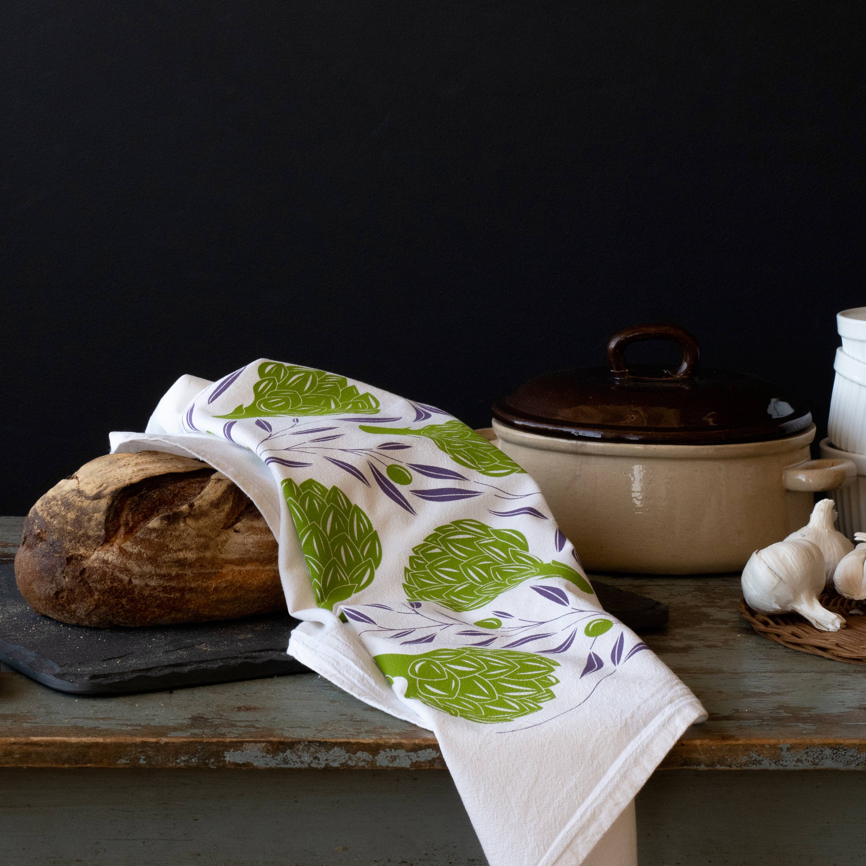 HAZELMADE® Tea Towels + Gifts - Vente Torchons - Torchon aux olives vertes | Décoration de cuisine1