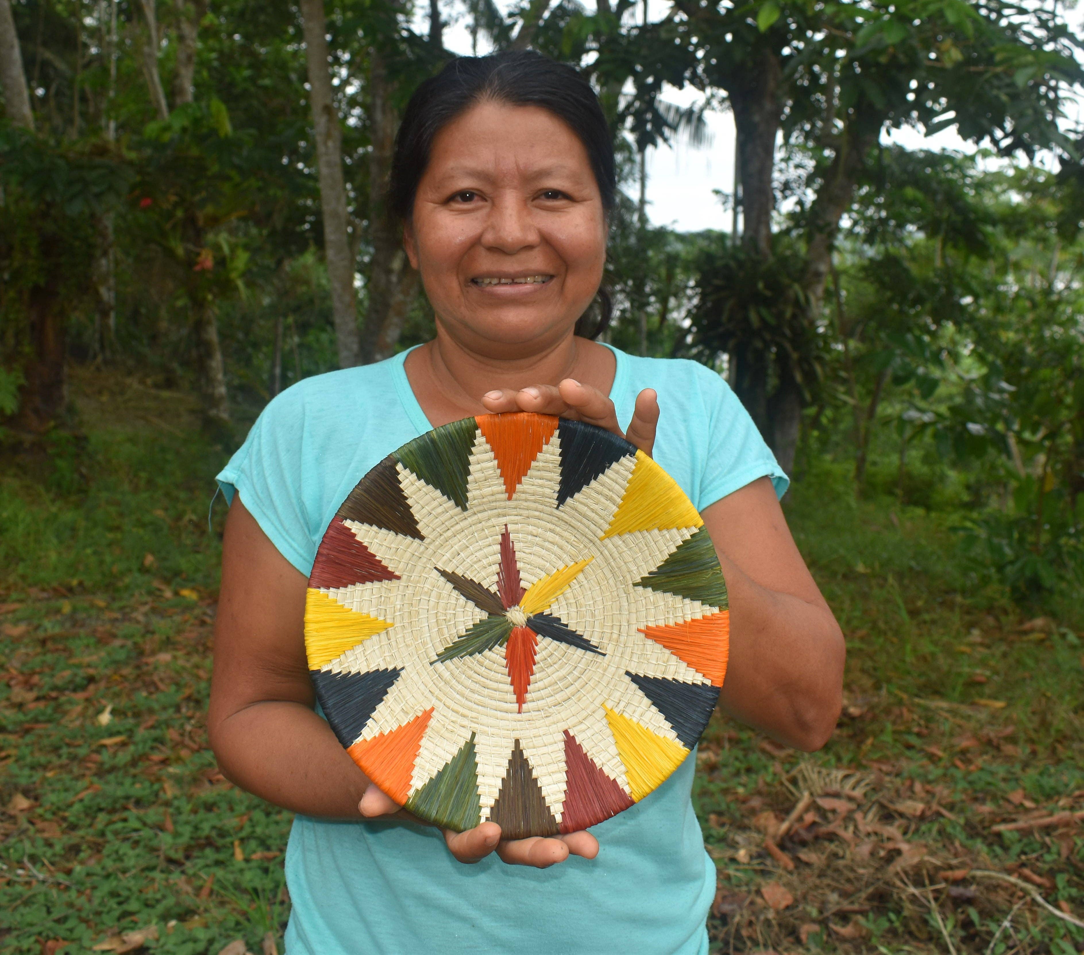 Amazon Ecology - Vente Paniers - Panier décoratif Chevron arc-en-ciel et fleur étoilée - Commerce équitable et tissé à la main3