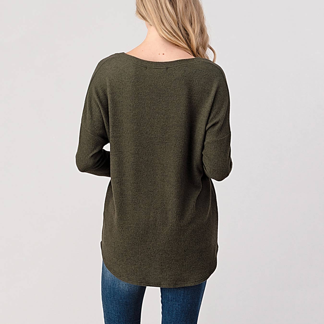 Heimious - Wholesale Knit Top - Women's - Long Sleeve V-neck Brushed Knit Top, 273884