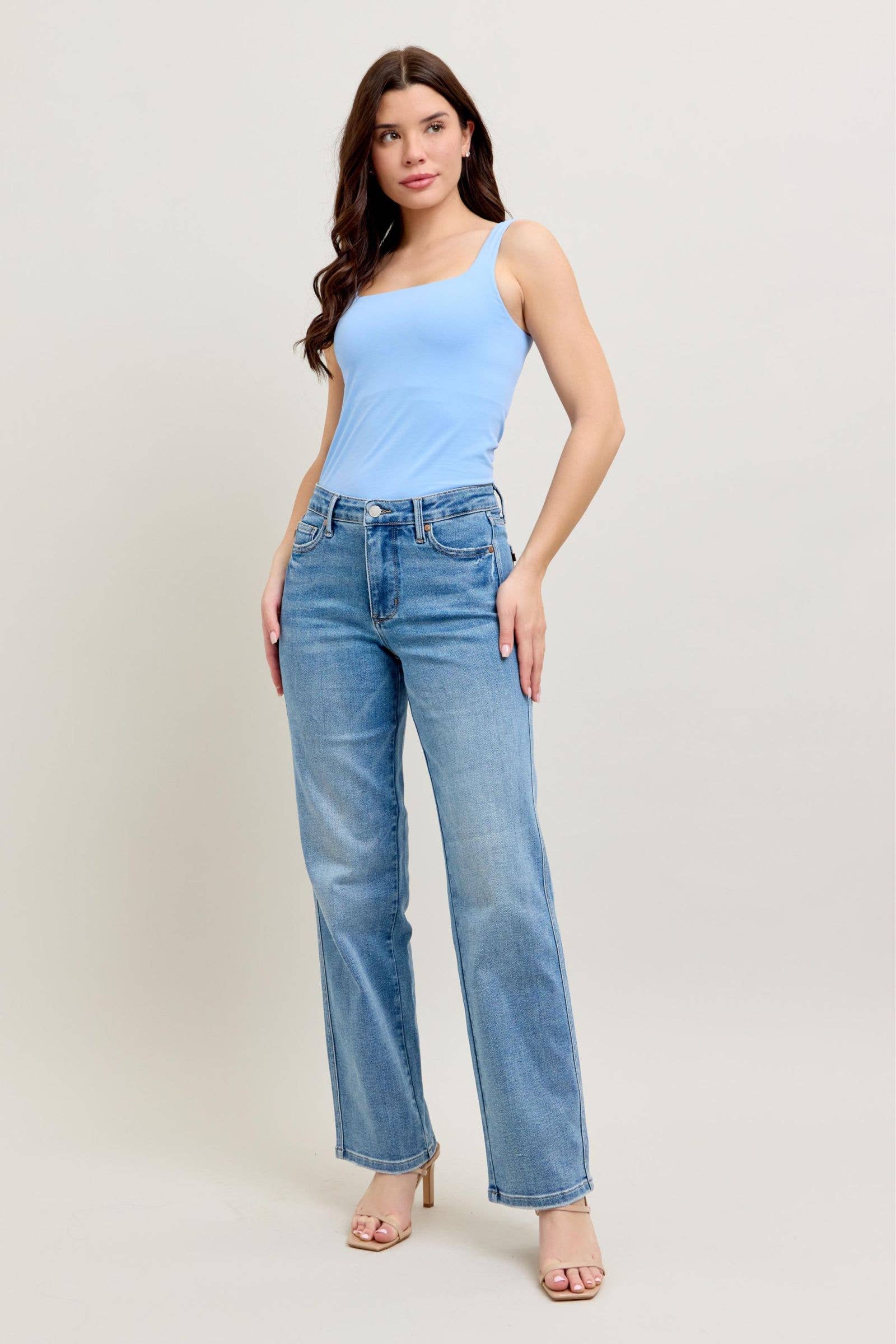 Watermelon Apparel - Wholesale Jeans - Women's - Judy Blue Mid Rise Tummy Control Vintage Wash Straight Jeans5