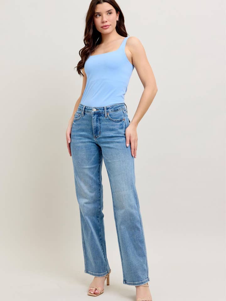 Watermelon Apparel - Wholesale Jeans - Women's - Judy Blue Mid Rise Tummy Control Vintage Wash Straight Jeans5
