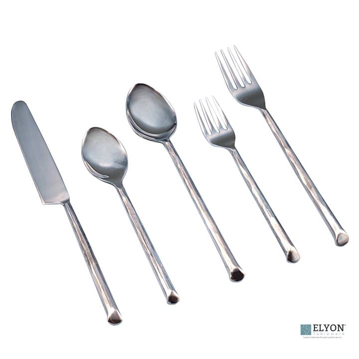 Elyon Tableware® - Wholesale Flatware Set - Elyon Ambrey Silver 20-Piece Mirror Hand-Forged Flatware Set