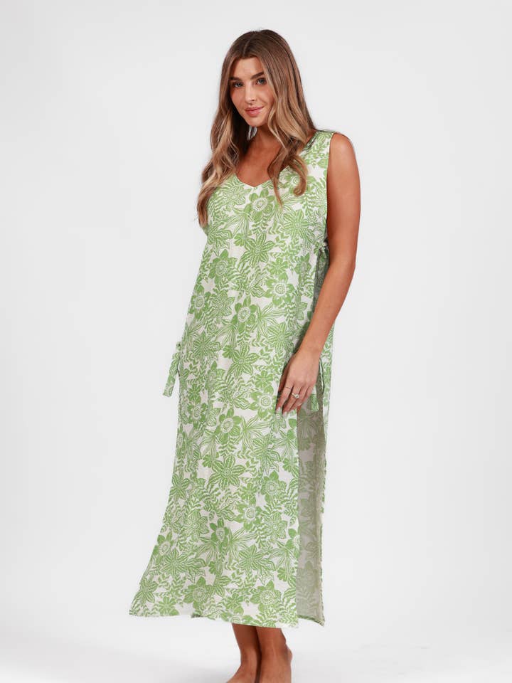 BALI GRØN IGUAZU SIDEBÅND DÆKJOLEN LANG KJOLE for engroshandel hos Salty Weekend