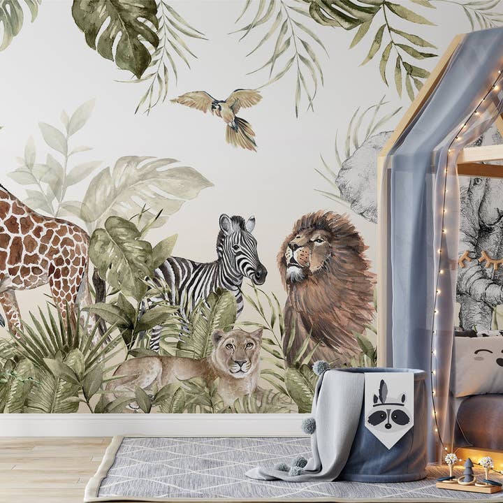Wildlife Tropical Jungle Safari Lion Giraffe Zebra Wallpaper for wholesale by GK Home Decor