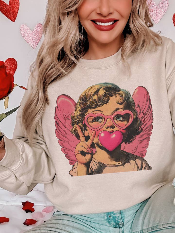 THE LATTIMORE CLAIM - Wholesale Graphic Sweatshirt - Women's - Bubblegum Cupid Valentine - Multiple color options3