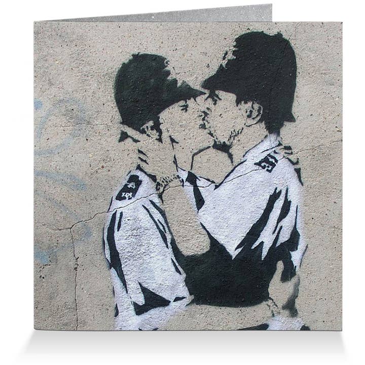 Greeting card with envelope, street art #00543 Banksy Cop Kissing for wholesale by Eicie