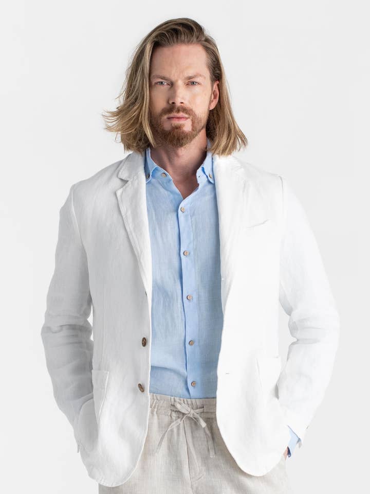 Heavyweight linen blazer SALVADOR in White for wholesale by MagicLinen (We handle U.S. import procedures for you)