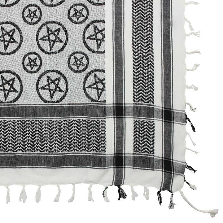 Tribal Trade GmbH – Großhandel Schal – Unisex – Palituch - Pentagramm Weiß - Schwarz - Kufiya PLO Tuch
