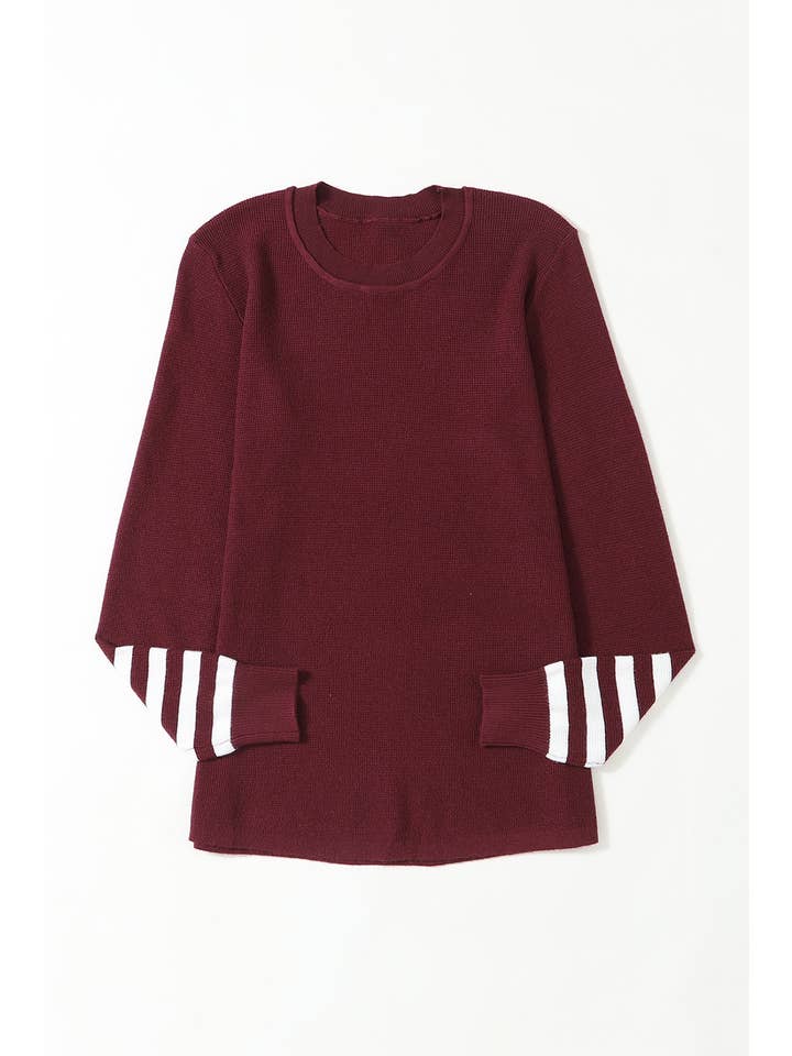 PartyEight - Wholesale Knit Sweater - Women's - Striped Sleeve Plain Knit Sweater10