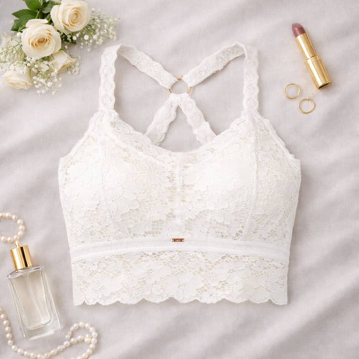Juliette Deluxe Racerback Lace Bralette | White | JadyK for wholesale by JadyK