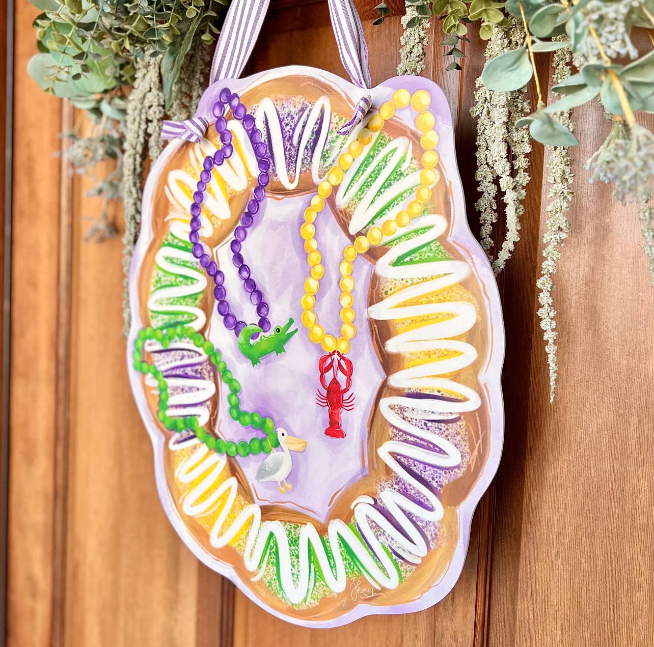 Songbird Grove Collection - Wholesale Door Hanger - Mardi Gras King Cake with Beads Door Hanger2