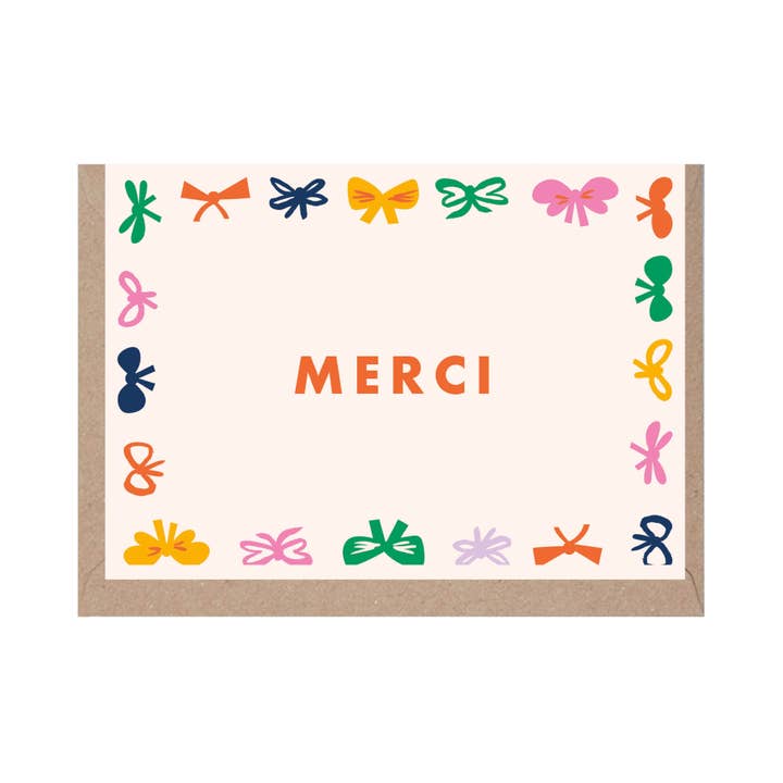 A7 - Merci - Cute - Thank You Card - Mini Cards - Bows for wholesale by Rumble Cards