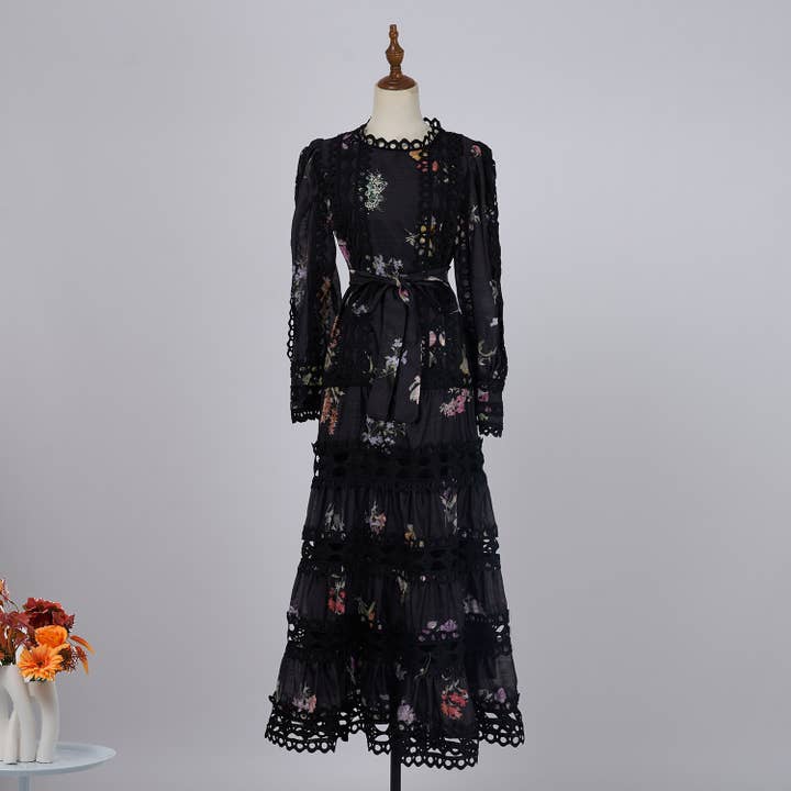 Robe maxi à manches lanterne et col chemise en lin bohème DR945Y pour la vente par Productseeker