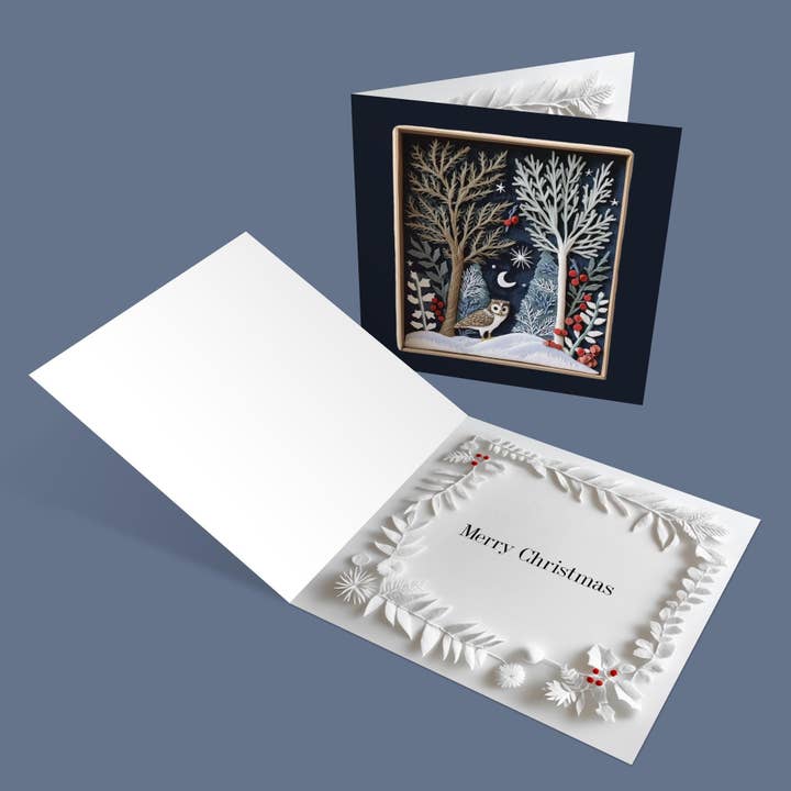 Good Post Day – wholesale Everyday greeting card – Winter Moon Owl 2D Printed Shadow Box Card6
